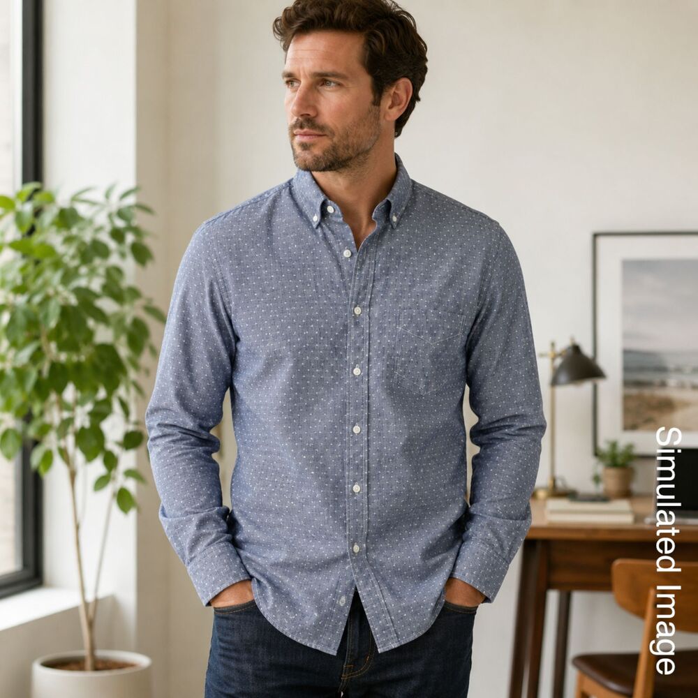 J.Crew Mens Large Slim Chambray Diamond Dot Button Down Shirt Blue Cotton